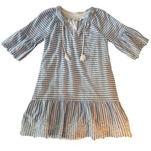 Vineyard Vines Striped Dress Eyelet Details Tassel Accents Blue‎ White Size 2